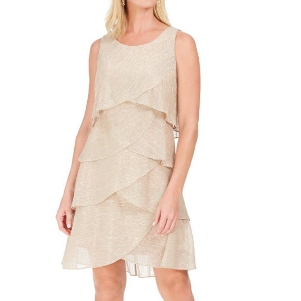 NWT SLNY Gold Shimmering Ruffle A-Line Dress $99